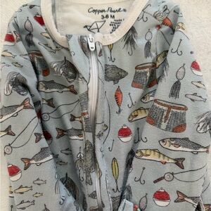 Copper Pearl Baby Footie - Light Blue Fishing Print One-Piece